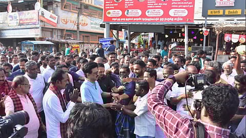 Chief Minister and DMK president MK Stalin's campaign outreach in Illuppur in Pudukottai on April 11