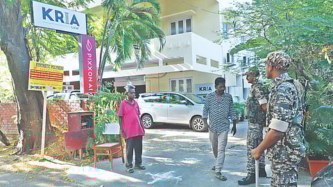 Central security forces were deployed at the search venue in Mylapore reportedly operated by the minister’s sons