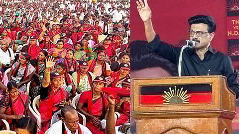 Chief Minister MK Stalin addressing a campaign meeting in Namakkal