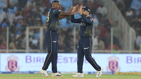 Kagiso Rabada picks up three wickets against KKR in Ahmedabad.