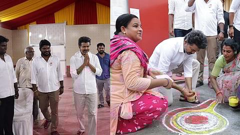 Vijay visits TVK’s Perambur poll office