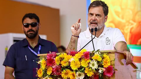 Congress leader Rahul Gandhi addressing a poll rally