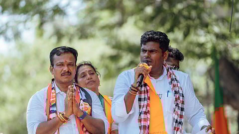 Former BJP state president K Annamalai during an election rally in Tamil Nadu