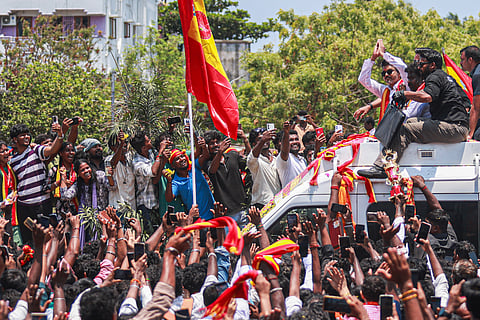 TVK chief actor Vijay at the final leg of his campaign in Palavakkam in Chennai on Tuesday