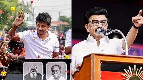 (L) Udhayanidhi Stalin, (R) MK Stalin