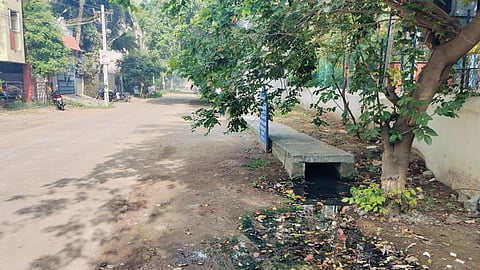 The stormwater drain has been left open on both ends resulting in wastewater overflow