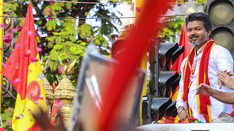 TVK chief Vijay during a roadshow in Thousand light