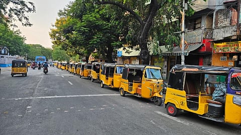 Autos drivers waiting in queue to fill LPG in their autos in Chennai.