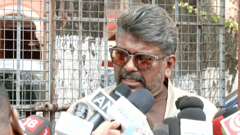 Actor Parthiban speaks to the press.