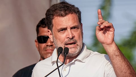 Congress leader Rahul Gandhi addresses a public meeting