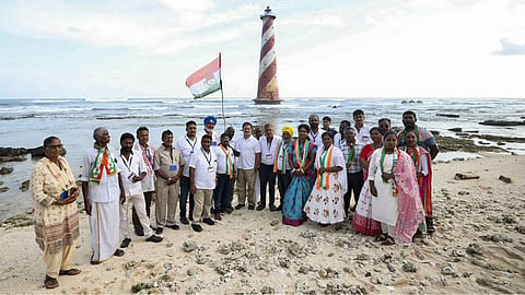 Leader of Opposition in the Lok Sabha Rahul Gandhi with party workers and leaders during his visit to Great Nicobar Island, in Andaman and Nicobar Islands.