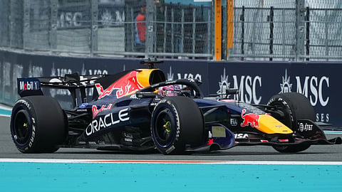 Red Bull driver Max Verstappen of the Netherlands steers his car during the Miami Formula One Grand Prix auto race