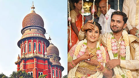 (L) Madras High Court, (R) Rithanya with her husband