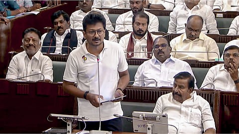 Leader of the Opposition in the Tamil Nadu Assembly Udhayanidhi Stalin speaks during the state Assembly session, in Chennai