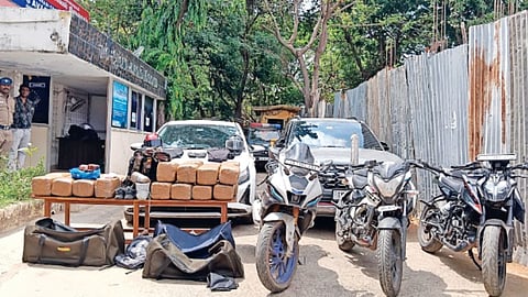 Seized narcotics, two motorcycles, a car at Avadi police station