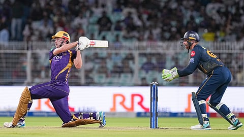 Kolkata Knight Riders' Cameron Green plays a shot during an Indian Premier League (IPL) 2026 T20 cricket match between Kolkata Knight Riders and Gujarat Titans, in Kolkata, West Bengal, Saturday, May 16, 2026