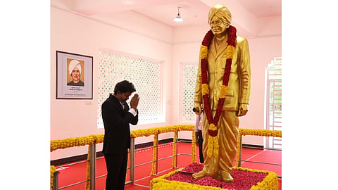 TN CM Vijay paid floral tribute Pandit Iyothee Thass on the occasion of his 181st birth anniversary at Gandhi Mandapam campus in Guindy, Chennai