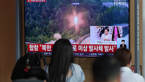 A TV screen shows a reporting of North Korea’s unidentied projectile, with le footage during a news program at the Seoul Railway Station in Seoul, South Korea, Tuesday, May 26, 2026.
