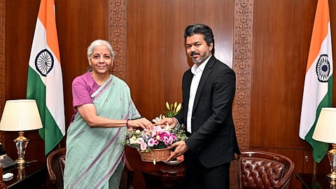 Union Finance Minister Nirmala Sitharaman during a meeting with TN CM Joseph Vijay, in New Delhi