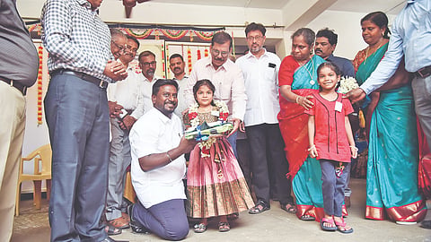 School Education Minister Rajmohan welcomes newly admitted students
for the new academic year at Thanakodi Middle School in Chintadripet