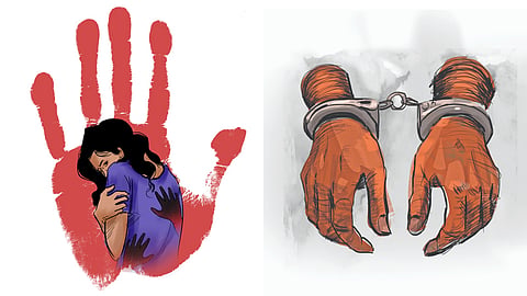 (L) Illustration of assault , (R) Illustration of arrest