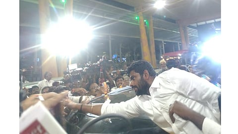 Annamalai getting a reception from supporters in Chennai on Friday