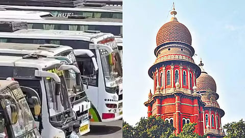(L) Representative Image of omnibus, (R) Madras High Court