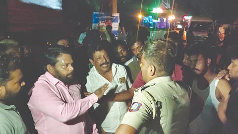 Residents protest against a prolonged power-cut at Arani in Tiruvannamalai district on Saturday night