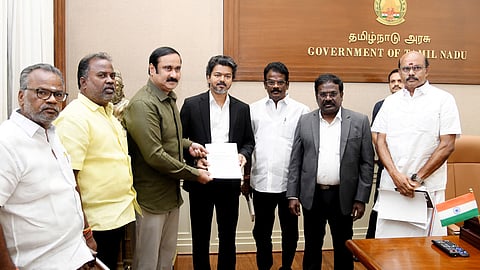 PMK president Anbumani Ramadoss submitting a memorandum to Chief Minister C Joseph Vijay at the Secretariat on Tuesday