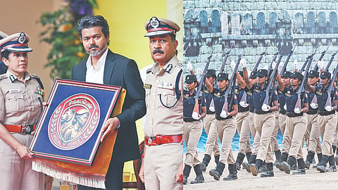 K Bhavaneeswari, IG of police; (right) members of the Singappen Special Force at the inaugural ceremony