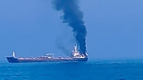 The Forward Seamen's Union of India posted photographs of thick smoke billowing from a vessel.(Photo | X)