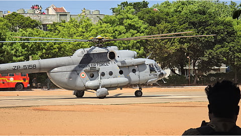 The rehearsal for the arrival and landing of NEET exam question papers by helicopter at the Palayamkottai Armed Forces Ground, Tirunelveli