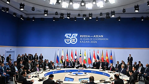 Russian President Vladimir Putin, center, attends the Russia-ASEAN summit in Kazan, Russia