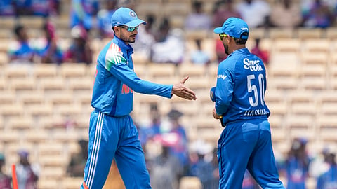 India's captain Shubman Gill, left, and Afghanistan's captain Hashmatullah Shahidi during toss before the 3rd ODI cricket match between India and Afghanistan, in Chennai, Tamil Nadu, Saturday, June 20, 2026