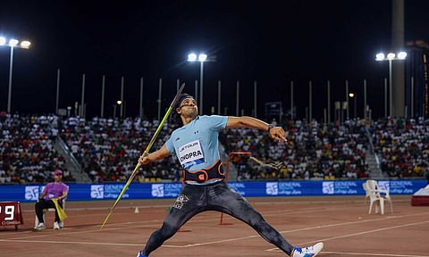 Neeraj Chopra finished a creditable fourth in the Doha Diamond League event here.