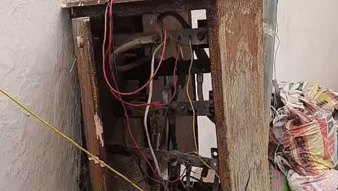 Household cables directly connected to pillar box on Third Street, Old Venkatapuram, Kannikapuram