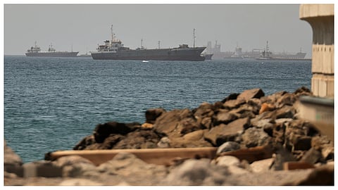 Tankers and cargo vessels are seen in the Gulf of Oman, along shipping routes linking the Strait of Hormuz and the Arabian Sea