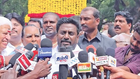 School Education Minister Rajmohan addressing media persons in Chennai on June 26