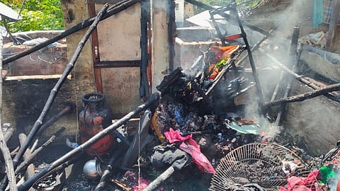 Fire-engulfed thatched-roofed house in Kumbakonam on Saturday