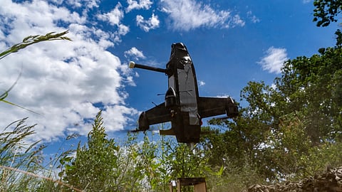 A Ukrainian interceptor drone is launched near Kharkiv, Ukraine