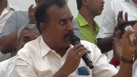 Video grab image of SP Velumani addressing the recent meeting in Coimbatore.