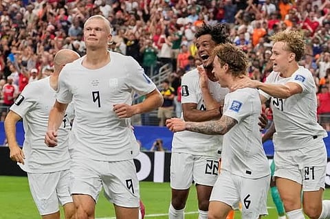 Norway’s Erling Haaland (9), left, scores during the World Cup round of 32 soccer match between Ivory Coast and Norway in Arlington, Texas, near Dallas, Tuesday, June 30, 2026.