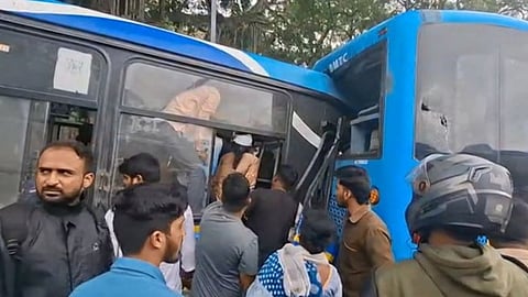 BMTC bus crashes into stationary Vayu Vajra bus