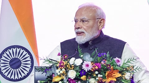 Prime Minister Narendra Modi addresses the gathering during the India-Australia CEOs Forum, in Melbourne