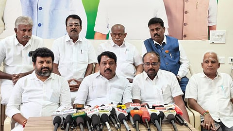 BJP state president Nainar Nagenthran addressing the media in Coimbatore