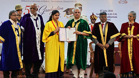 Governor Rajendra Vishwanath Arlekar at the 59th Graduation Day of Dwaraka Doss Goverdhan Doss Vaishnav College in Chennai on Saturday