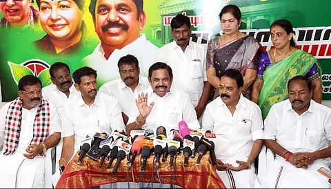 AIADMK general secretary Edappadi K Palaniswami addressing the media in Salem.