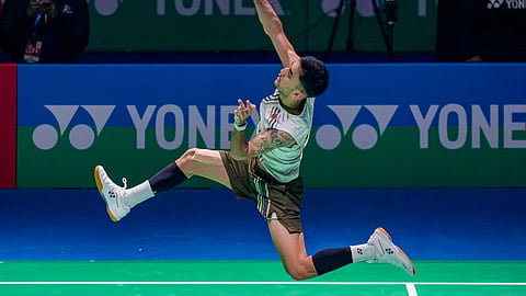 India's Lakshya Sen after losing to Taiwan's Lin Chun-yi during the men's singles quarterfinal match at the India Open 2026 badminton tournament