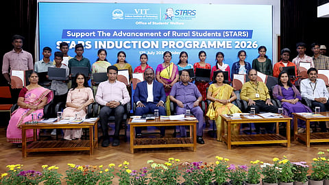 VIT Chancellor Dr G Viswanathan at the orientation programme for students selected under STARS scheme on Friday