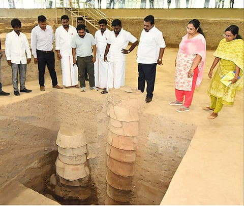 School Education Minister Rajmohan at the Keezhadi Museum in Sivaganga on Sunday